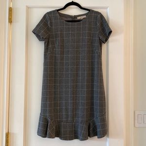 LOFT Grey & Pink Plaid Shift Dress